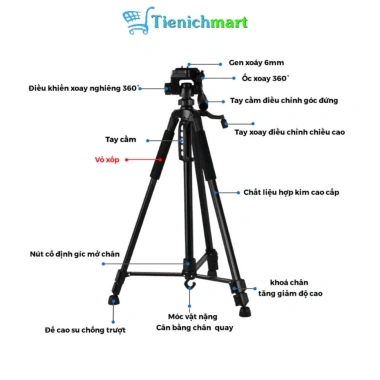 Tripod 360 cao 1m7 gắn điện thoại, camera, máy ảnh – Quay phim ổn định, giảm giá 18% chỉ 265.000₫ 5