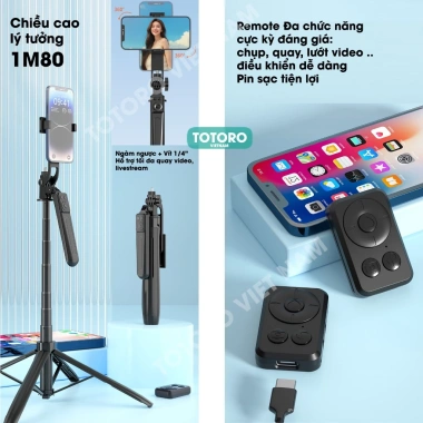 Tripod 4 chân TSS PRO 1.8m - Gậy selfie cầm tay, quay video livestream, 263k 5