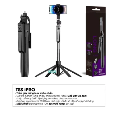Tripod 4 chân TSS PRO 1.8m - Gậy selfie cầm tay, quay video livestream, 263k 9
