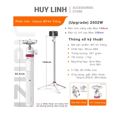 Tripod cầm tay Ulanzi MT44 Upgrade 2.502W cao 149cm kẹp điện thoại Giá 549.000₫