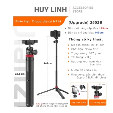 Tripod cầm tay Ulanzi MT44 Upgrade 2.502W cao 149cm kẹp điện thoại Giá 549.000₫