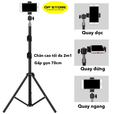 Tripod chụp hình 360 cao 2m1, kẹp điện thoại, điều khiển Bluetooth, xoay ngang dọc - Selfie phụ kiện đa năng 3