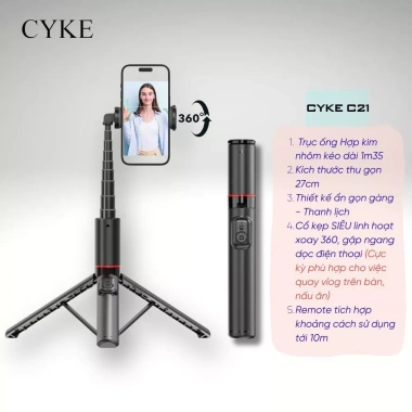 Tripod CYKE C21 Gậy Chụp Ảnh Tự Sướng Cao 1m3 - Gọn Nhẹ, Lịch Lịch, Chắc Chắn 279k