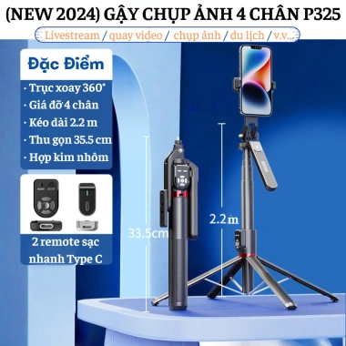 Tripod điện thoại 4 chân hợp kim nhôm cao cấp - Giá đỡ livestream, quay video, chụp ảnh du lịch, giảm giá 204.000