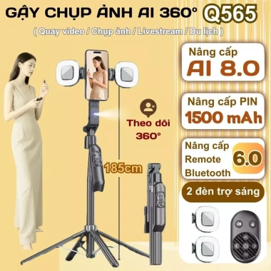 Tripod điện thoại 4 chân xoay 360 độ tự động Q565 Gậy AI theo vật thể 185cm 125.000₫