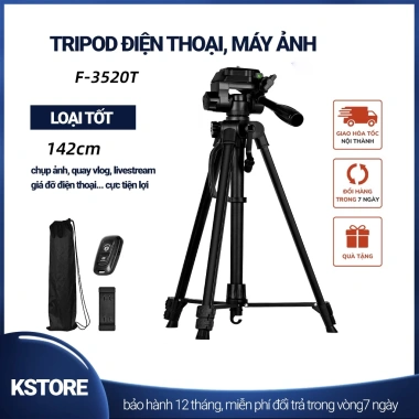 Tripod điện thoại F-3.520T khung nhôm, tải trọng 3kg, kèm túi đeo & remote - 50.000₫