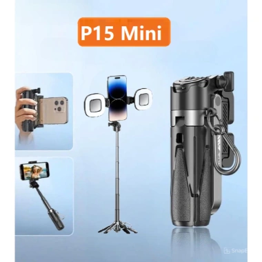 Tripod điện thoại P15Mini 4 chân cao cấp, xoay 360, điều khiển từ xa, đèn trợ sáng - giảm giá 179.000₫