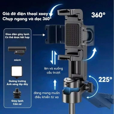 Tripod điện thoại P15Mini 4 chân cao cấp, xoay 360, điều khiển từ xa, đèn trợ sáng - giảm giá 179.000₫