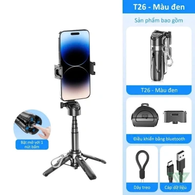 Tripod điện thoại P15Mini 4 chân cao cấp, xoay 360, điều khiển từ xa, đèn trợ sáng - giảm giá 179.000₫