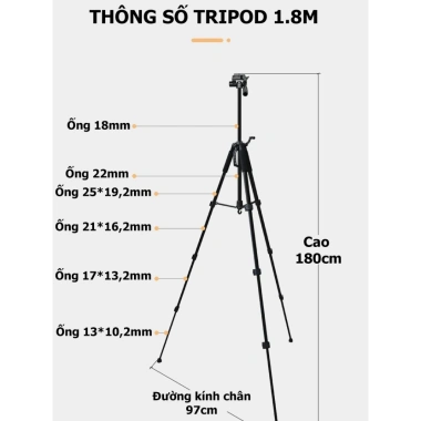 Tripod F-180ST Điện Thoại & Chân Máy Ảnh 360 Quay Chắc Chắn 55-180cm - 265k
