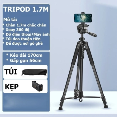 Tripod F-180ST Điện Thoại & Chân Máy Ảnh 360 Quay Chắc Chắn 55-180cm - 265k