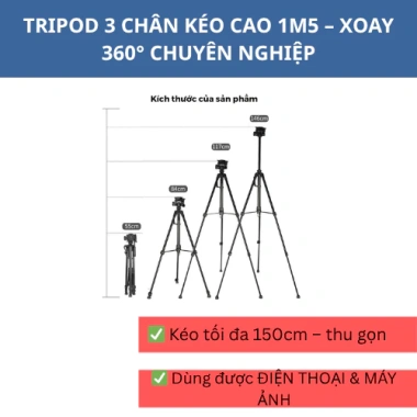 Tripod Gậy Chụp Hình 3.120A Nhôm Siêu Nhẹ Gập Gọn 106cm Kèm Túi Vải Chống Mờ Máy Ảnh & Điện Thoại - Giá 69.200 VND