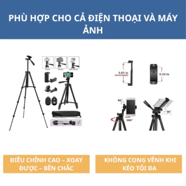 Tripod Gậy Chụp Hình 3.120A Nhôm Siêu Nhẹ Gập Gọn 106cm Kèm Túi Vải Chống Mờ Máy Ảnh & Điện Thoại - Giá 69.200 VND