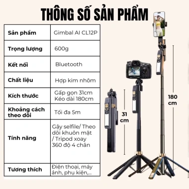 Tripod LaTech CL12P xoay tự động cảm biến người gập 30cm điều khiển từ 59.000VND