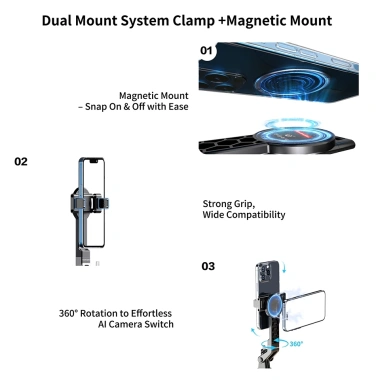 Tripod MagSafe GM35 Pro 3 chân 1.8m, kẹp phone xoay 360°, Bluetooth, giảm giá 339k