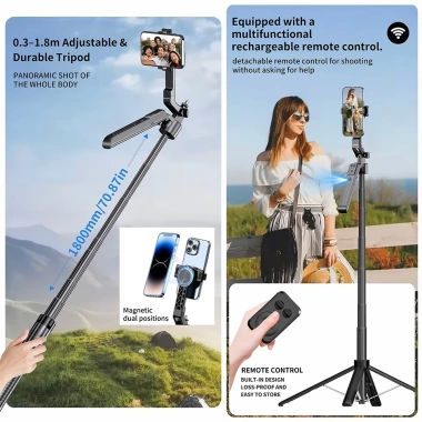 Tripod MagSafe GM35 Pro 3 chân 1.8m, kẹp phone xoay 360°, Bluetooth, giảm giá 339k