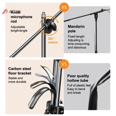 Tripod Micro Boom JETTING 1.7‑2.1m, Chân Đế 66cm, Tay Chữ Thập, Kẹp & Giá Đỡ Samsung Xiaomi 8