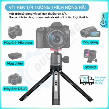Tripod mini kim loại gấp gọn, đầu chuyển 1/4 inch, tải 5kg - phù hợp webcam, camera, DSLR, máy chiếu