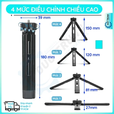 Tripod mini kim loại gấp gọn, đầu chuyển 1/4 inch, tải 5kg - phù hợp webcam, camera, DSLR, máy chiếu