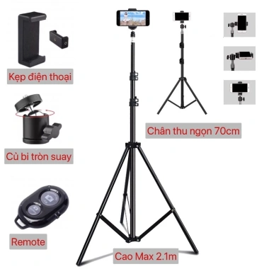 Tripod selfie livestream 360 độ - Chây quay, chụp ảnh, kẹp điện thoại 20.000 VND