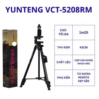 Tripod Yunteng VCT-5.208 - Chan de da nang cho dien thoai, may anh, livestream, quay video, chup anh - Gia chi 339.000 VND 2