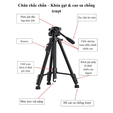 Tripod Yunteng VCT 668 – Chân Máy Ảnh, Kẹp Vặn, Remote Bluetooth, Túi Đựng, Giá 579k