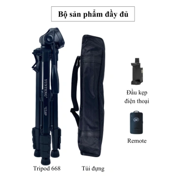 Tripod Yunteng VCT 668 – Chân Máy Ảnh, Kẹp Vặn, Remote Bluetooth, Túi Đựng, Giá 579k