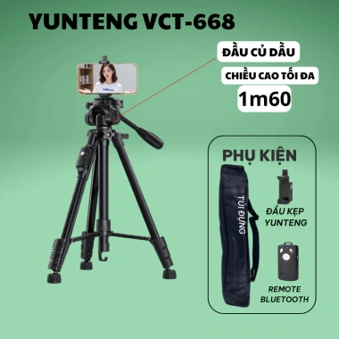 Tripod Yunteng VCT 668 – Chân Máy Ảnh, Kẹp Vặn, Remote Bluetooth, Túi Đựng, Giá 579k