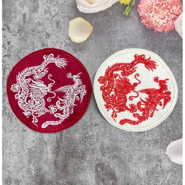 Tròn thêu rồng phượng gắn áo dài ủi nhiệt sticker logo patch Giá chỉ 14.900 VND