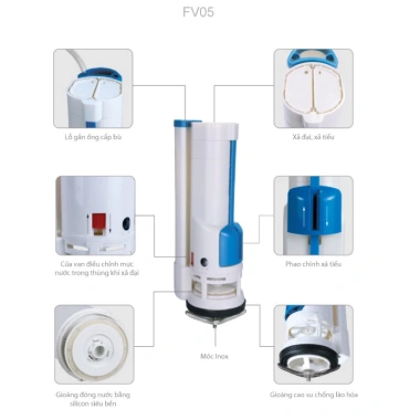Trụ xả nước bồn cầu 2 nút nhấn Hùng Anh - Van nhựa bền, giá giảm 22% chỉ 156.000₫ 6