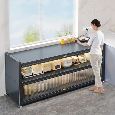 Tủ bếp 3 tầng đa chức năng 2 trong 1, lưu trữ + bàn làm việc, thép carbon dày, kín 6 mặt - Giá 1.19 triệu