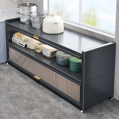 Tủ bếp 3 tầng đa chức năng 2 trong 1, lưu trữ + bàn làm việc, thép carbon dày, kín 6 mặt - Giá 1.19 triệu