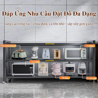 Tủ bếp 3 tầng đa chức năng 2 trong 1, lưu trữ + bàn làm việc, thép carbon dày, kín 6 mặt - Giá 1.19 triệu