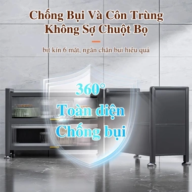 Tủ bếp 3 tầng đa chức năng 2 trong 1, lưu trữ + bàn làm việc, thép carbon dày, kín 6 mặt - Giá 1.19 triệu