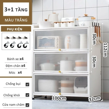 Tủ bếp đa năng đen chống bụi thép cacbon, bánh xe, kệ 1‑4 tầng, chỉ 1.099.000₫
