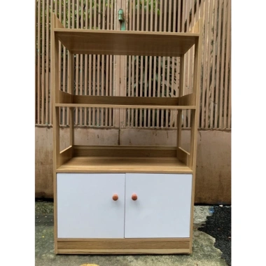 Tủ bếp gỗ 3 tầng 2 ngăn kéo C100×R60×S30cm cho lò vi sóng, kệ đa năng, hiện đại