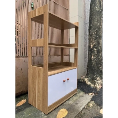 Tủ bếp gỗ 3 tầng 2 ngăn kéo C100×R60×S30cm cho lò vi sóng, kệ đa năng, hiện đại