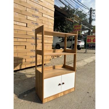 Tủ bếp gỗ 3 tầng 2 ngăn kéo C100×R60×S30cm cho lò vi sóng, kệ đa năng, hiện đại