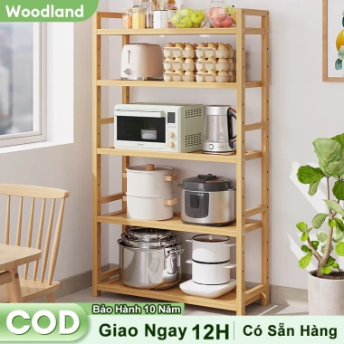 Tủ Bếp WOODLAND Tre Tự Nhiên - Kệ Đa Năng, Khung Cao Cấp, Lò Vi Sóng, Lắp Đặt Dễ Dàng, 268k