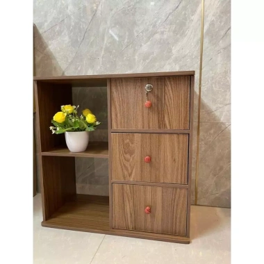 Tủ đa năng gỗ MDF melamine màu gỗ sậm, có khóa, hiện đại sang trọng cho đầu giường – 189.000₫