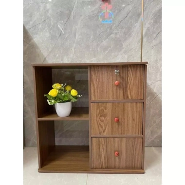 Tủ đa năng gỗ MDF melamine màu gỗ sậm, có khóa, hiện đại sang trọng cho đầu giường – 189.000₫
