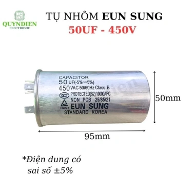 Tụ Điều Hòa 50uF 450V Vỏ Nhôm Hàn Quốc - 2 Chân Cắm, Độ Bền Cao cho Máy Nén và Máy Lạnh - Linh Kiện Quỳnh Diễn 2 Tụ Điều Hòa 50uF 450V Vỏ Nhôm Hàn Quốc - 2 Chân Cắm, Độ Bền Cao cho Máy Nén và Máy Lạnh - Linh Kiện Quỳnh Diễn 2