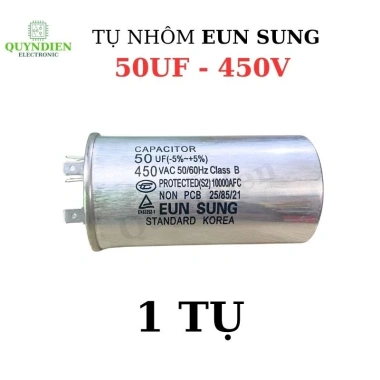 Tụ Điều Hòa 50uF 450V Vỏ Nhôm Hàn Quốc - 2 Chân Cắm, Độ Bền Cao cho Máy Nén và Máy Lạnh - Linh Kiện Quỳnh Diễn