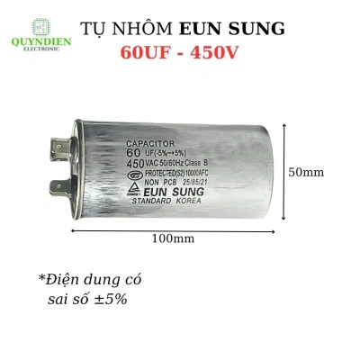 Tụ Điều Hòa 60uF 450V Vỏ Nhôm Hàn Quốc 2 Chân Cắm - Linh Kiện Quỳnh Diễn Giá Tốt
