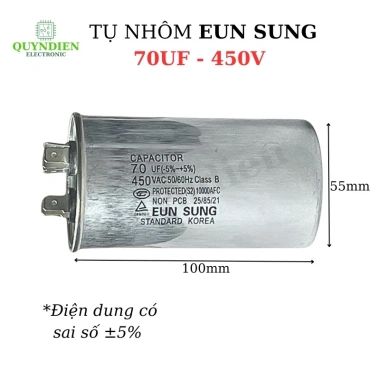 Tụ Điều Hòa 70uF 450V Vỏ Nhôm Hàn Quốc - Tụ Máy Nén 2 Chân Cắm Quỳnh Diễn 2 Tụ Điều Hòa 70uF 450V Vỏ Nhôm Hàn Quốc - Tụ Máy Nén 2 Chân Cắm Quỳnh Diễn 2