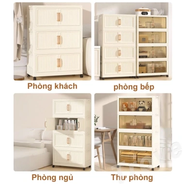 Tủ Đựng Đồ Đa Năng Gấp Gọn Di Động Có Bánh Xe - Lưu Trữ Trong Áo Hợp Đồ Bếp