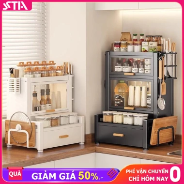 Tủ Đựng Gia Vị 360 Chống Bụi Côn Trùng, Thép Carbon Cao Cấp, Đa Năng Cho Bếp
