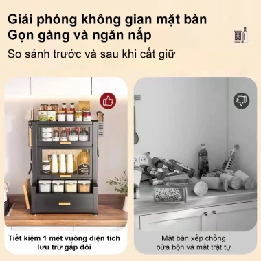 Tủ Đựng Gia Vị 360 Chống Bụi Côn Trùng, Thép Carbon Cao Cấp, Đa Năng Cho Bếp