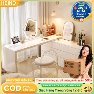 Tủ kết hợp bàn trang điểm xoay 3 kích thước, biến đổi bàn làm việc, ngăn chứa đồ - 1,489,000₫