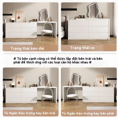 Tủ kết hợp bàn trang điểm xoay 3 kích thước, biến đổi bàn làm việc, ngăn chứa đồ - 1,489,000₫